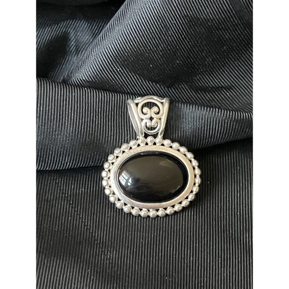Vintage Sterling Silver & Onyx Oval Pendant By NV Nevada Silver Ornate .96"x1.17 - Picture 10 of 10